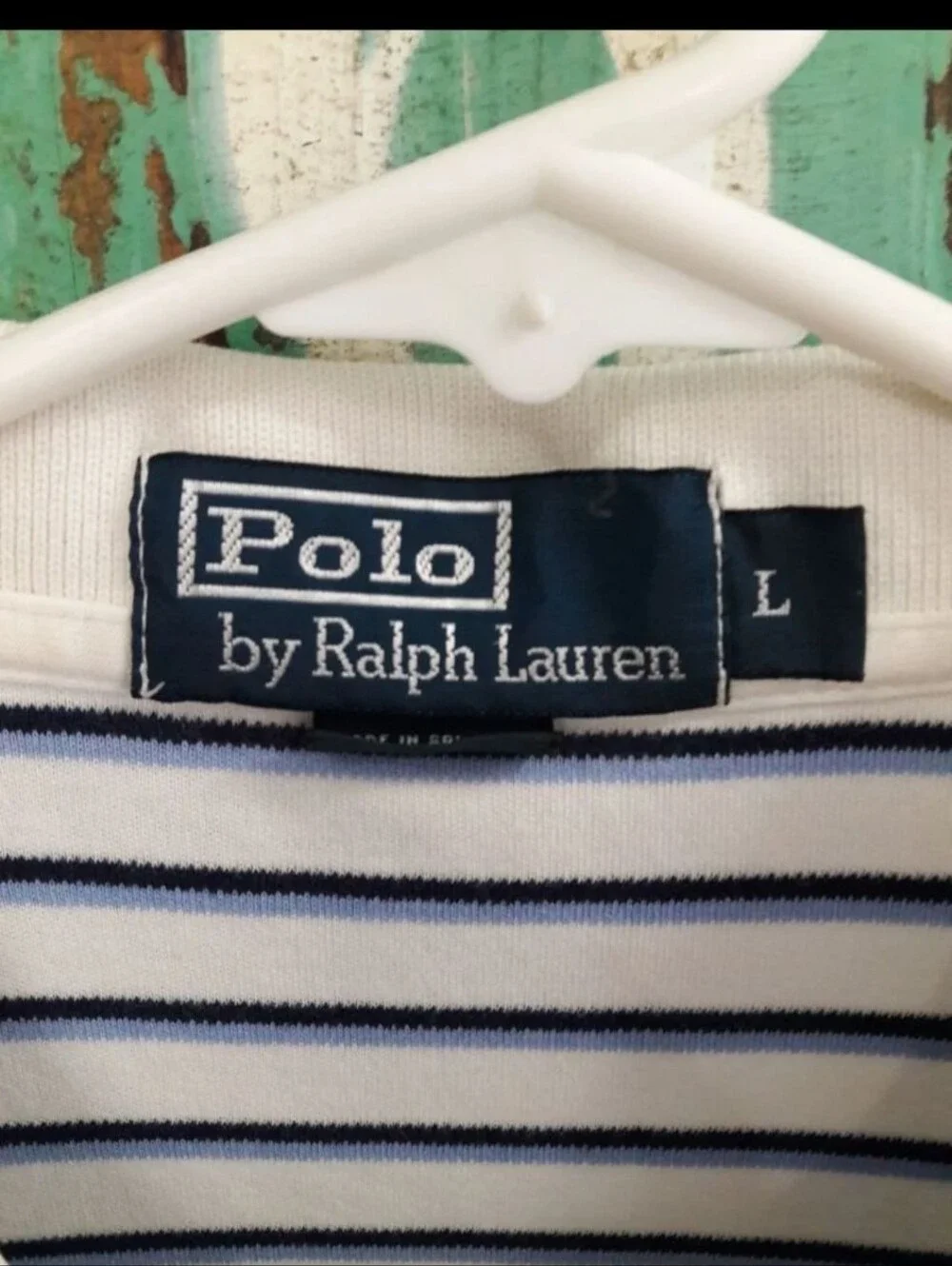 Polo Ralph Lauren White & Navy Striped Polo Shirt Size L